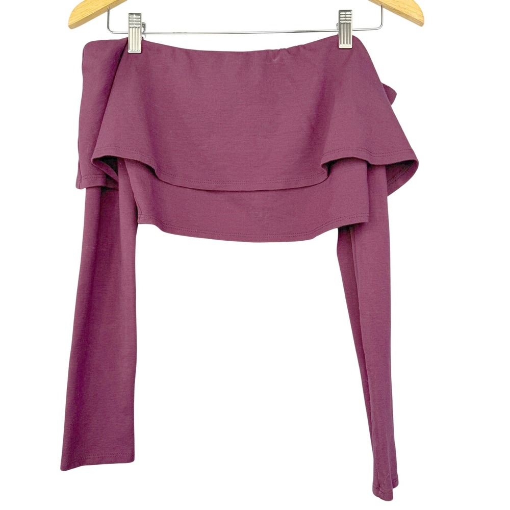 Y2K Charlotte Russe Juniors M Maroon Off Shoulder Ruffle Crop Top Long Sleeve